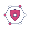 Illustration of a pink shield with a padlock in the center, surrounded by six interconnected circles, symbolizing cybersecurity or network protection—perfect for a survey landing page focused on online safety.