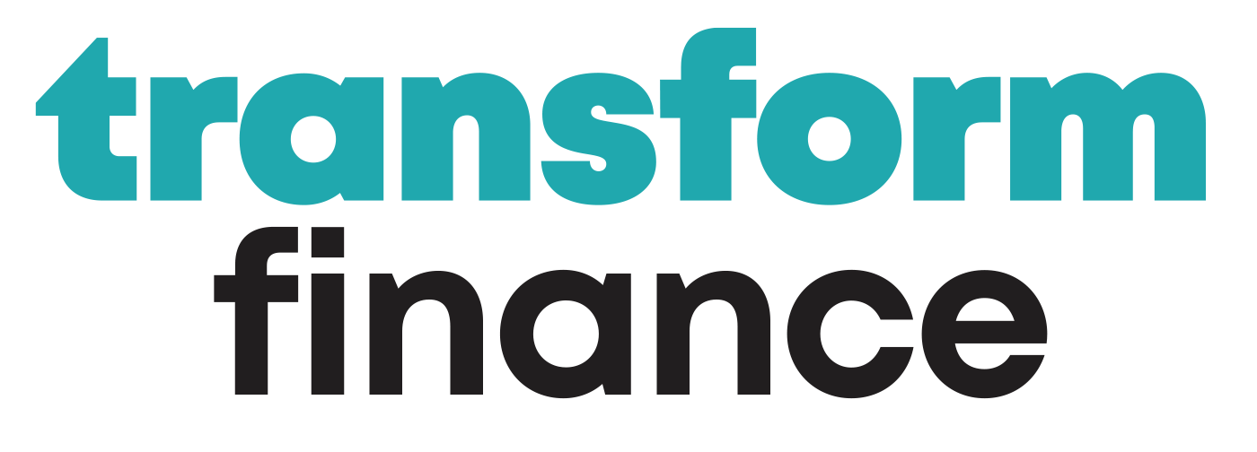 The image shows the words "transform finance" in bold, lowercase letters; "transform" is in teal, and "finance" is in black, referencing Memcyco at 2nd Edition Fraud & Scams Leaders Summit.